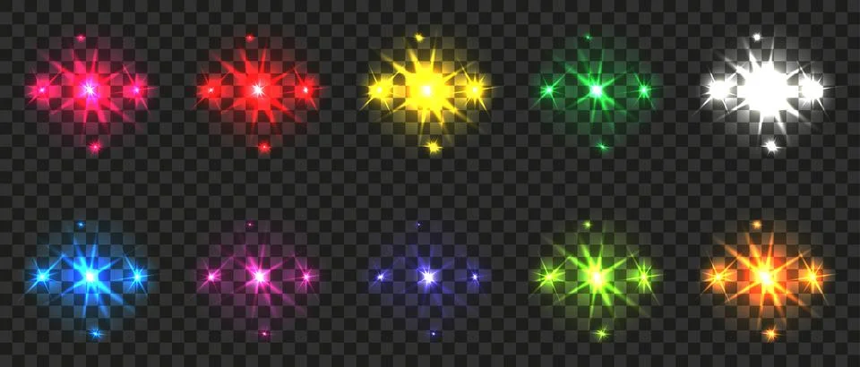Set of realistic light glare Stock Illustration