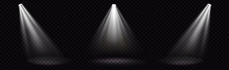 Set, realistic lighting, light rays on a dark background - Vector Illustrazione stock