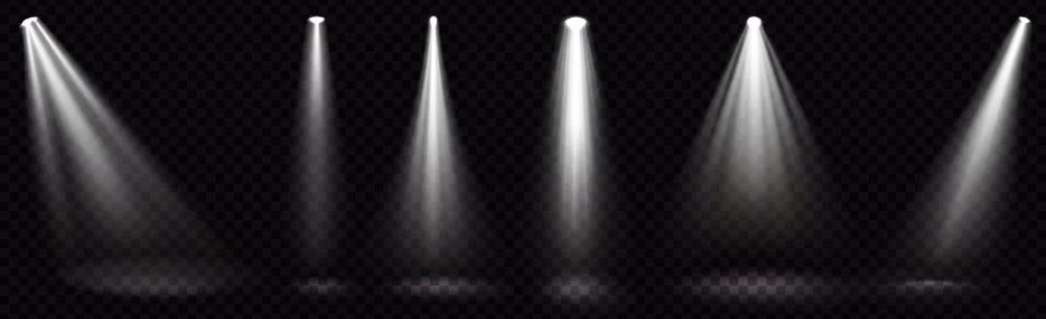 Set, realistic lighting, light rays on a dark background - Vector Illustrazione stock