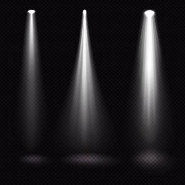 Set, realistic lighting, light rays on a dark background - Vector Illustrazione stock