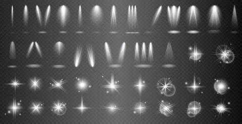 Set, realistic lighting, light rays on a dark background - Vector Stock Illustration