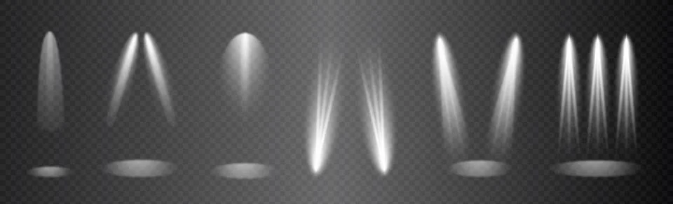 Set, realistic lighting, light rays on a dark background - Vector Illustrazione stock