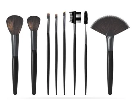 Set of Realistic Make Up Brushes Isolated on white background. Stock Illustration
