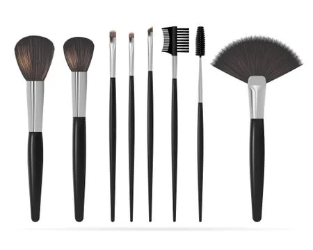 Set of Realistic Make Up Brushes Isolated on white background. Vector Stock Illustration