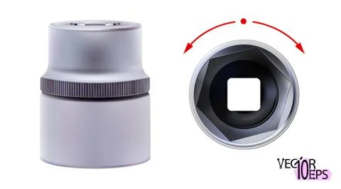 Set realistic metal hexagonal socket, isolated on a white background. Stock Illustration