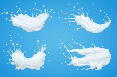 Set of Realistic Milk or Liquid Splashes Stock Illustration