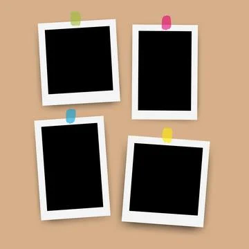 Set of realistic modern Photo Frames glued on tape. Taped on photograph Moc.. Stock Illustration