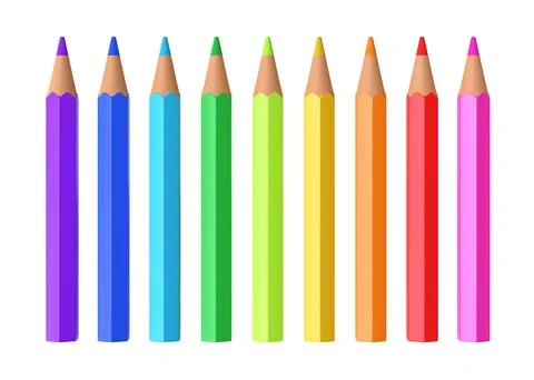 Set of realistic multicolor pencils or crayons isolated on white background Stock Illustration