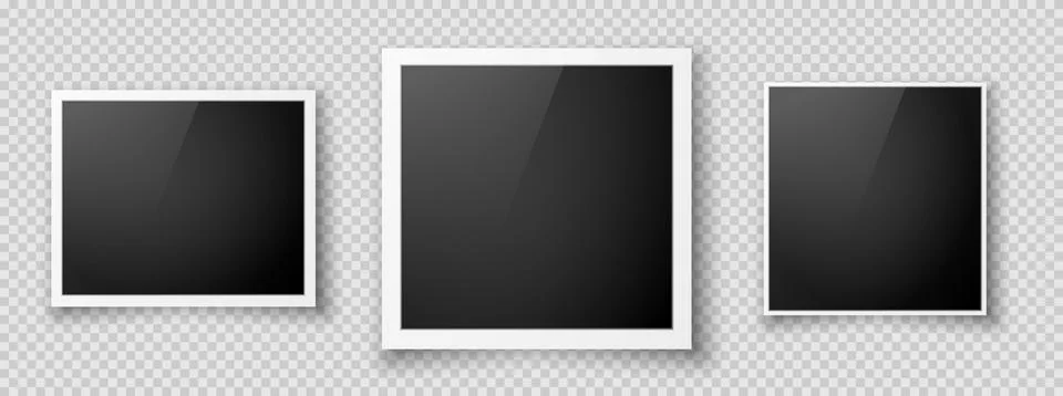 A set of realistic photo frames with highlights on a transparent background. Stock Illustration