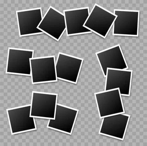 Set of realistic photo frames on transparent background. Vector. Stock Illustration