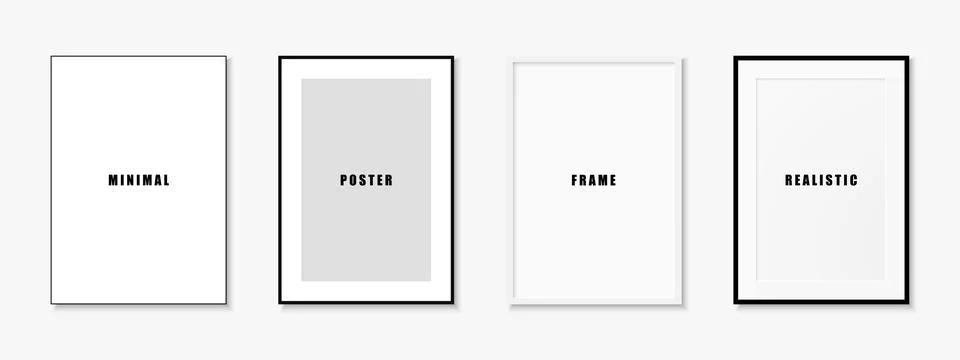 Set of realistic picture frames isolated on white background. Minimalistic イラスト素材