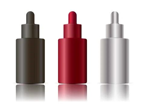 Set of realistic plastic bottles dropper. Cosmetic Stock Illustration