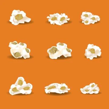 Set of realistic popcorn elements. High detailed vector. Stock Illustration