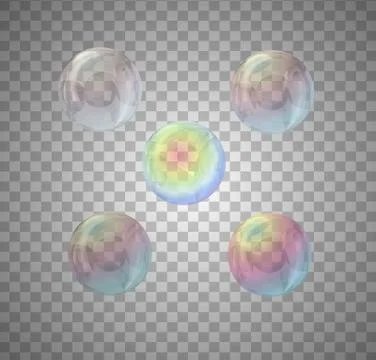 Set of realistic rainbow color bubbles on transparent background. 스톡 일러스트