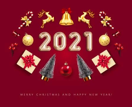 Set realistic Red Christmas objects isolated in white background Xmas card Stock Illustration