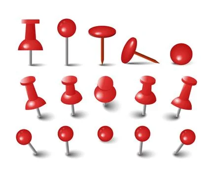 Set of Realistic Red Push Pin with shadow Collection, Thumbtacks with vario.. Stock Illustration