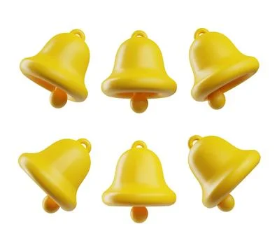 Set of realistic ringing bells in different positions 3D style Stock Illustration