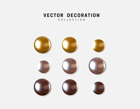 Set of realistic round sphere-shaped flat decorative objects for design in go Stock Illustration