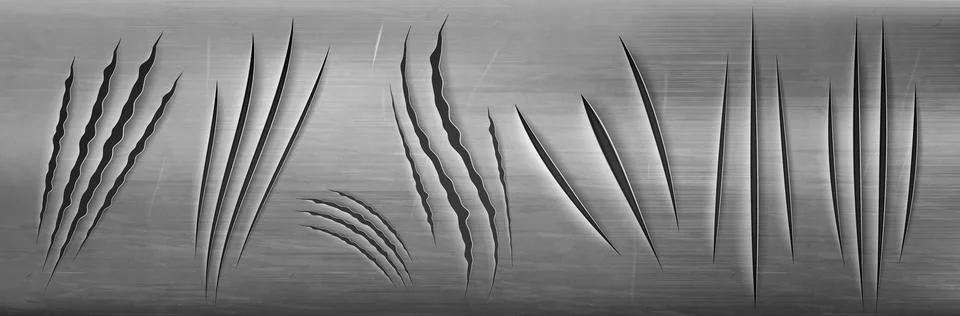 Set of realistic scratch marks on grey background 스톡 일러스트