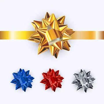 Set of realistic shiny vector bows isolated on white background. Golden, silv Stock-Illustration