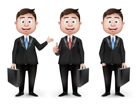 Set of Realistic Smart Different Professional and Business Man Characters Stock Illustration