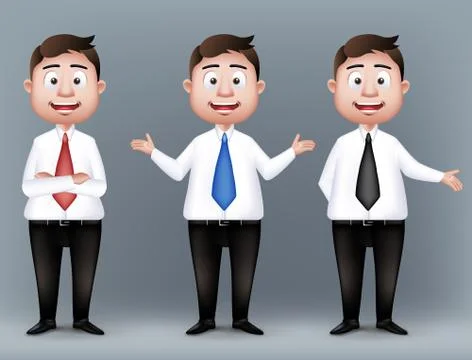 Set of Realistic Smart Different Professional and Business Man Characters Stock Illustration