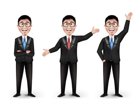 Set of Realistic Smart Different Professional and Business Man Characters Stock Illustration