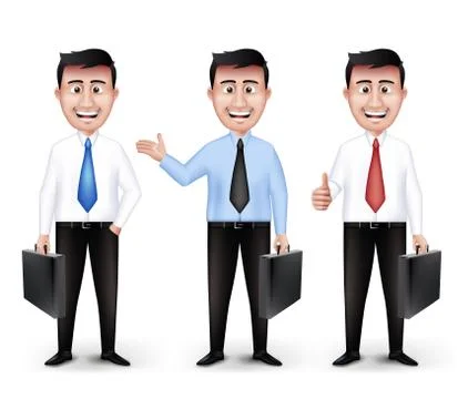 Set of Realistic Smart Different Professional and Business Man Characters Stock Illustration