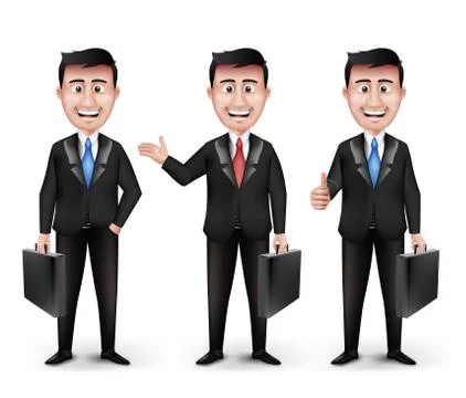 Set of Realistic Smart Different Professional and Business Man Characters Stock Illustration