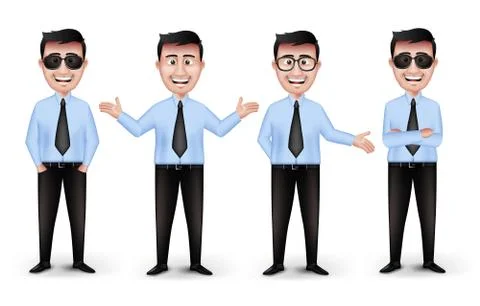 Set of Realistic Smart Different Professional Man Characters Stock Illustration