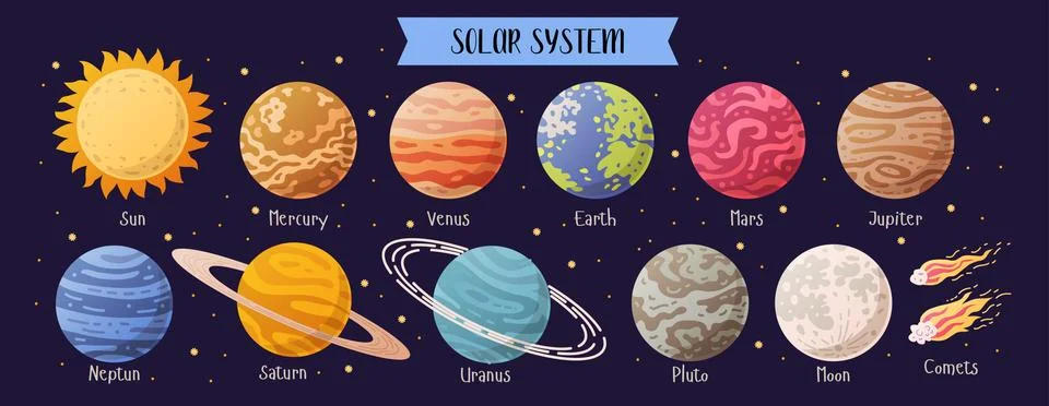 Set of realistic solar system planets isolated Stock Illustration