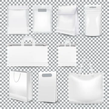 Set of realistic template white shopping bags with a handle and packaging Stock Illustration