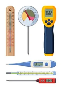 Set of realistic thermometers for different needs. Medical and cooking Illustrazione stock
