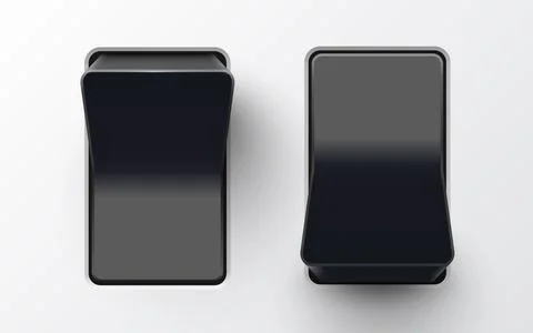 Set of realistic toggle switches in on and off positions. Plastic button. Stock Illustration