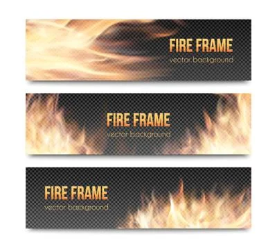 Set of realistic transparent fire flame banners Stock Illustration