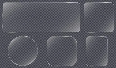 Set of realistic transparent glass interface elements featuring rounded recta 库存插图