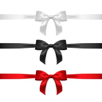 Set of realistic vector bows isolated on white background. White, red, black  Illustrazione stock