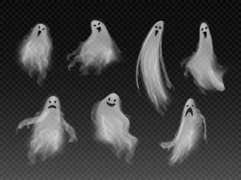 Set of realistic vector fog ghosts. 3d smokes looking like night ghouls Stock Illustration