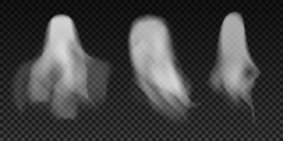 Set of realistic vector ghosts. 3d smokes looking like night ghouls. Halloween Stock Illustration