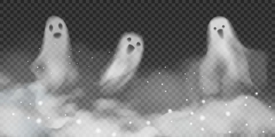 Set of realistic vector ghosts in fog. 3d smokes looking like night ghouls in Stock Illustration