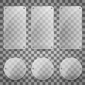 Set of Realistic Vector Glass Plate. shiny reflecting square banner icon. Vector Stock Illustration