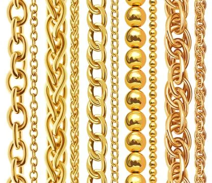 Set of realistic vector golden chains Stock Illustration