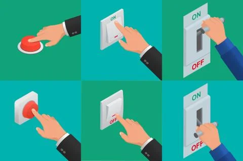 Set of realistic vector hands pressing buttons Illustration