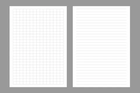 Set of realistic vector illustration of blank sheets of square and lined paper Stock Illustration