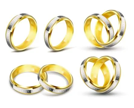 Set of realistic vector illustrations of gold wedding rings with engraving Stock-Illustration