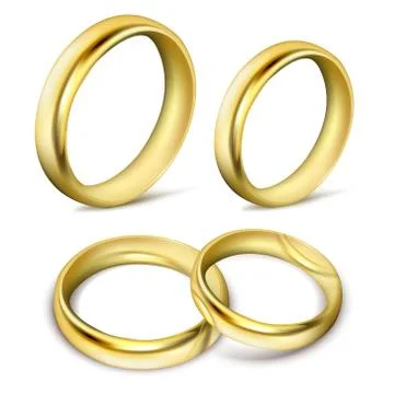 Set of realistic vector illustrations of gold wedding rings with shadow Stock Illustration