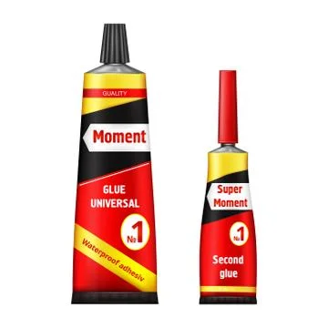 Set of realistic vector illustrations of two alluminium tubes of super glue Stock Illustration