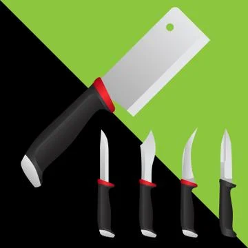 Set of realistic vector knives on a colored background. Kitchen knife イラスト素材