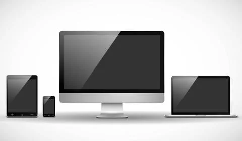 Set realistic vector laptop, tablet, smartphone and desktop Stock Illustration