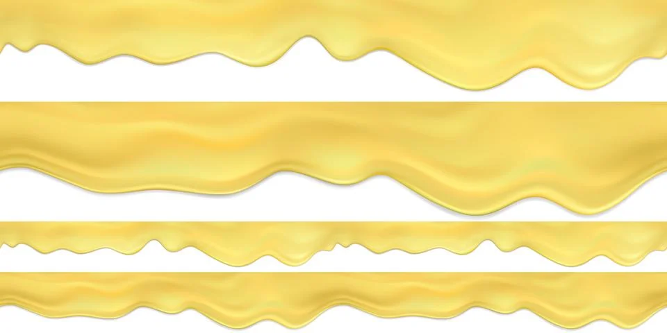 Set of realistic vector seamless melted cheese or cheese fondue.Flowing down Illustrazione stock